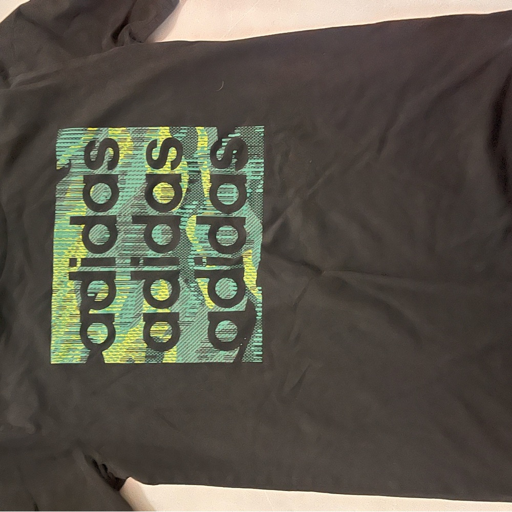 Adidas Black Tee with Green and Yellow Graphic